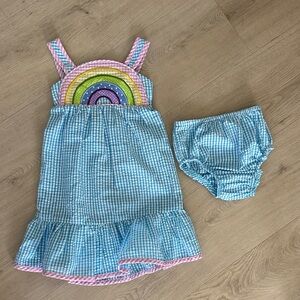Rare Editions Blue and Pink Toddler Girl Rainbow Dress Set 24M NWOT